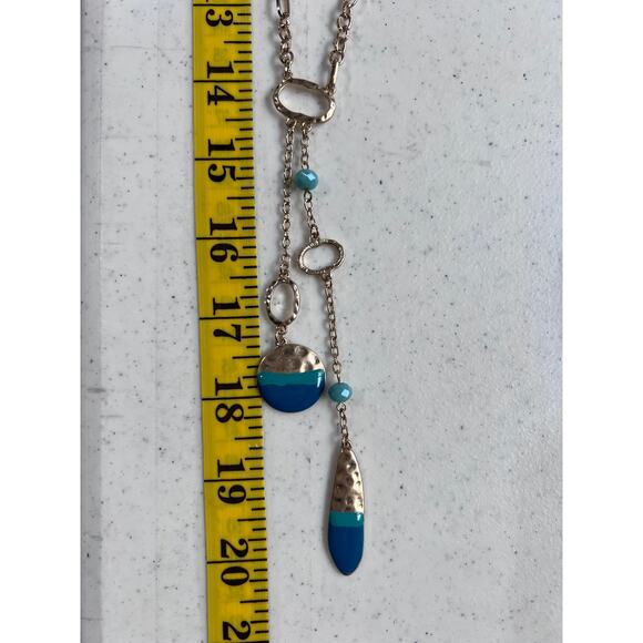 Illuminata Round Drop Earrings 20" Necklace Gold Tone Blue Green 2 Pc Set NEW! - Picture 8 of 9